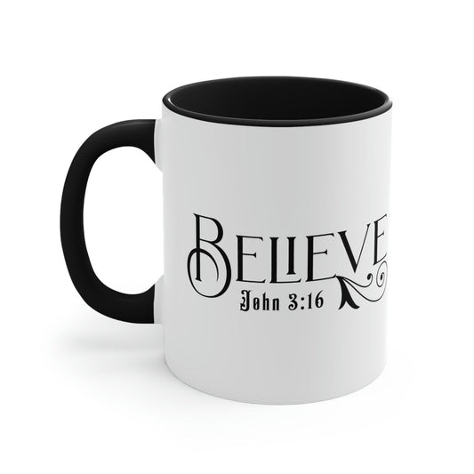 Two-tone Accent Ceramic Mug 11oz - Believe John 3:16 Scripture Bible