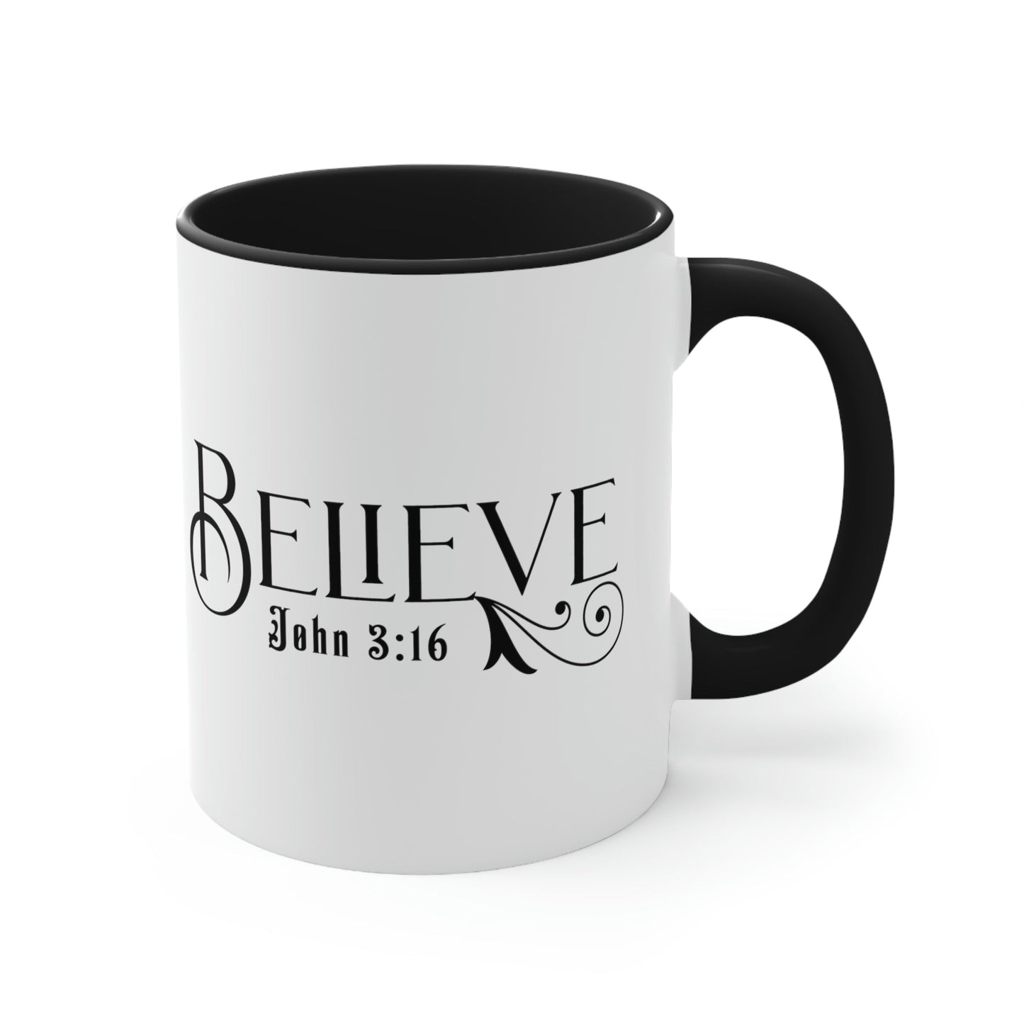 Two-tone Accent Ceramic Mug 11oz - Believe John 3:16 Scripture Bible