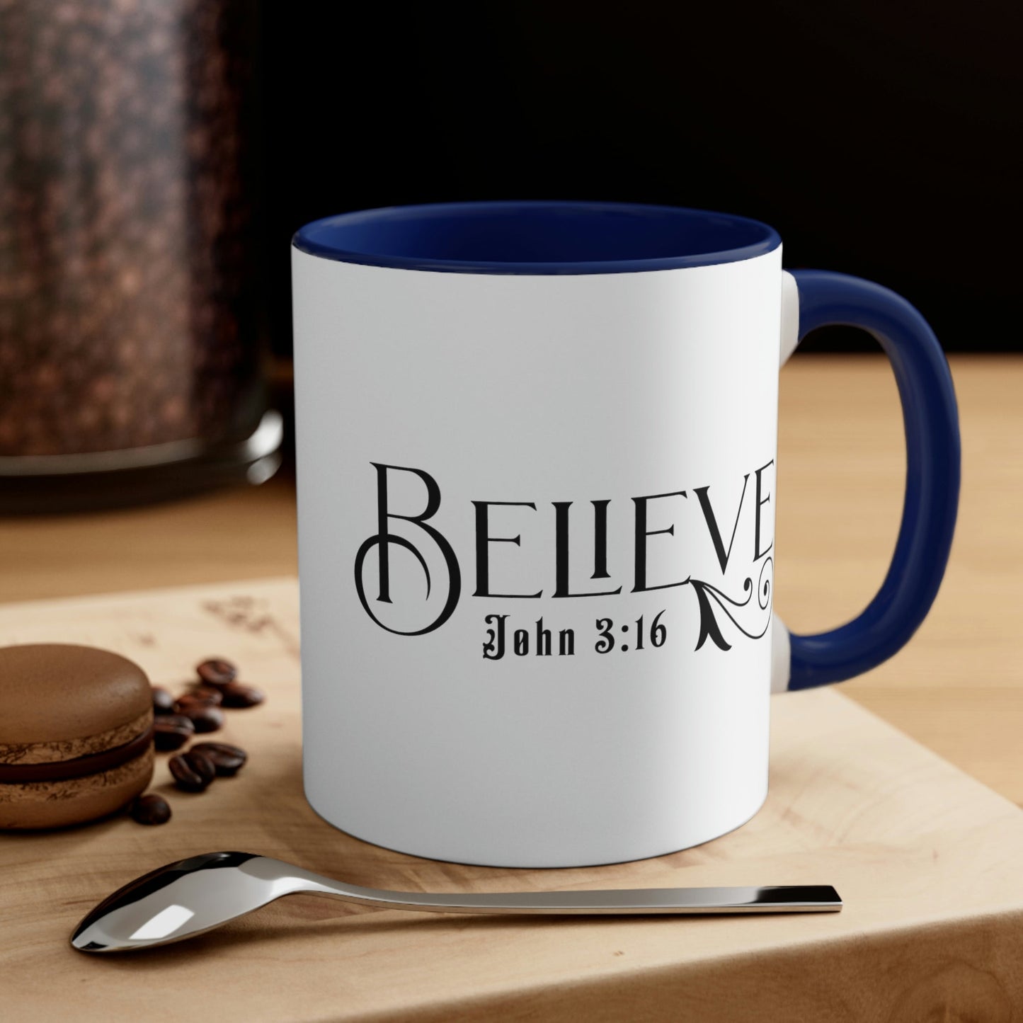 Two-tone Accent Ceramic Mug 11oz - Believe John 3:16 Scripture Bible