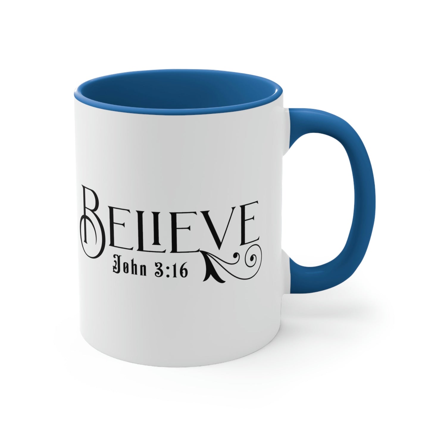 Two-tone Accent Ceramic Mug 11oz - Believe John 3:16 Scripture Bible