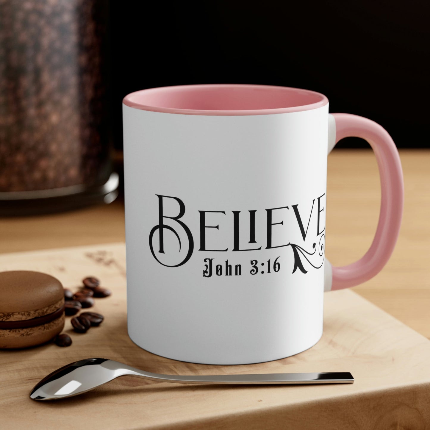 Two-tone Accent Ceramic Mug 11oz - Believe John 3:16 Scripture Bible