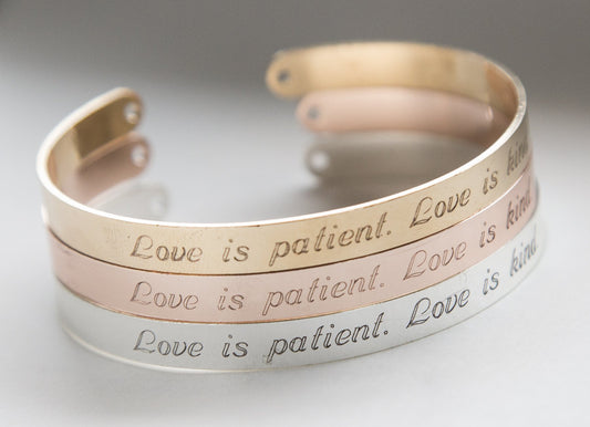 Love is Patient Love is Kind Bracelet, Religious Gift Christian Cuff,