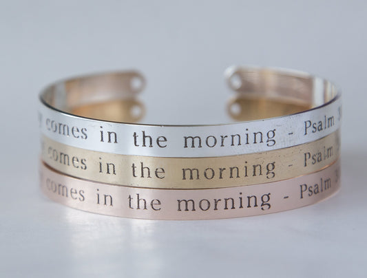 Joy Comes in the Morning Bracelet Gift Christian Cuff Bracelet, Psalm