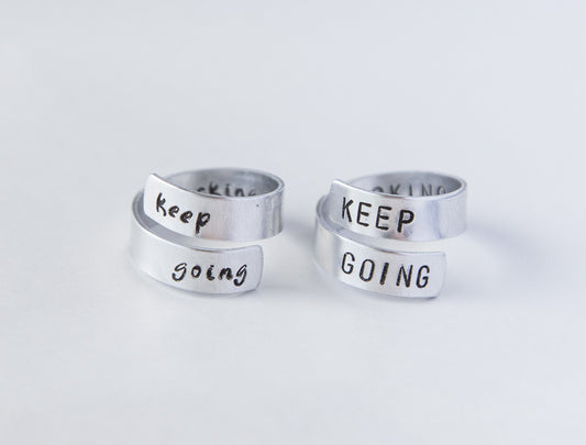 Keep going Twist Ring Motivational Wrap ring funny aluminum