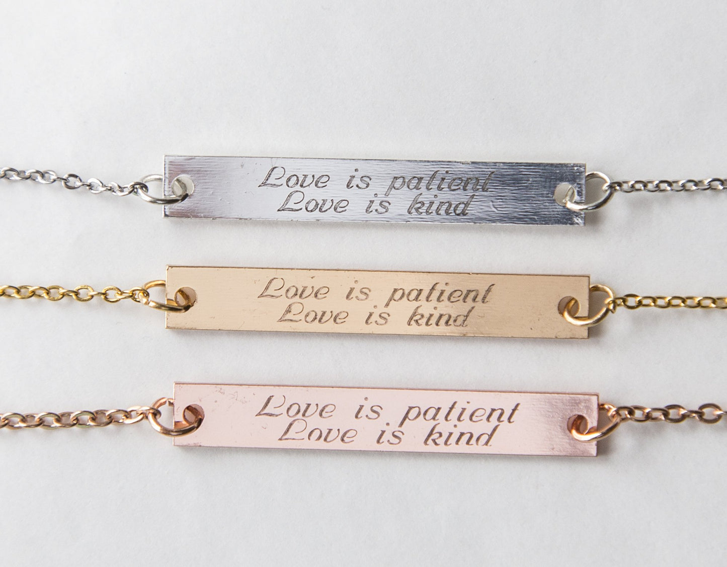 Love is Patient Love is Kind Necklace 1 Cor 13 Verse Bar Pendant,