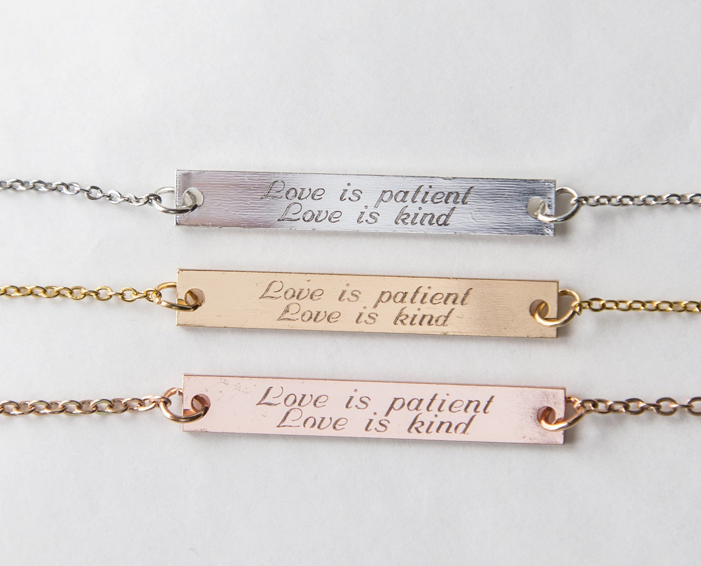 Love is Patient Love is Kind Necklace 1 Cor 13 Verse Bar Pendant,