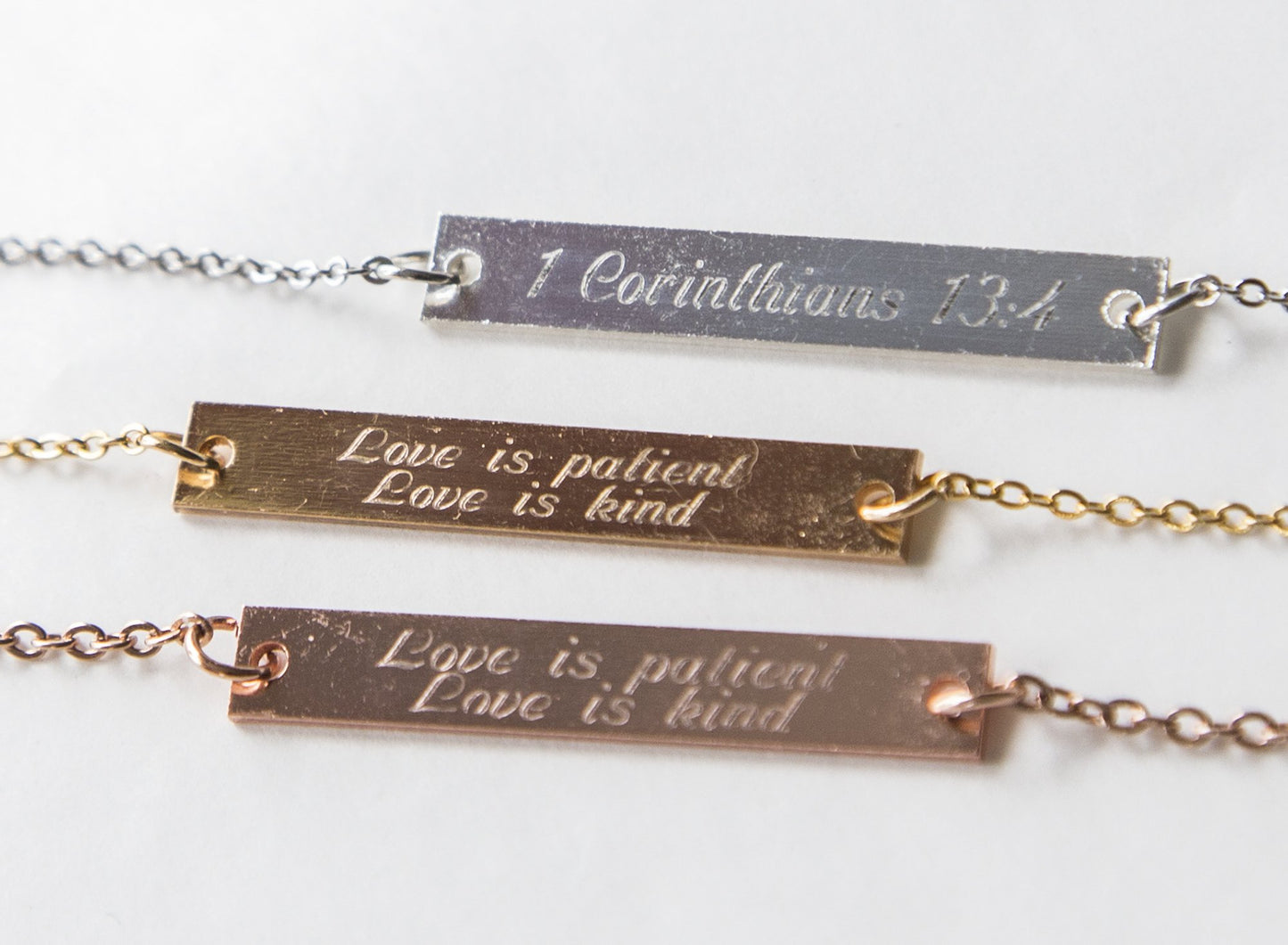 Love is Patient Love is Kind Necklace 1 Cor 13 Verse Bar Pendant,