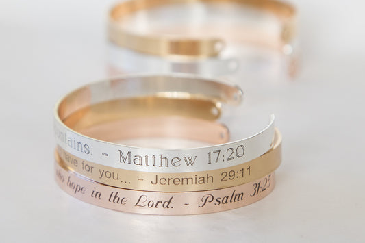 Custom Scripture Quote Bracelet, Personalized Engraved Bible Quote,