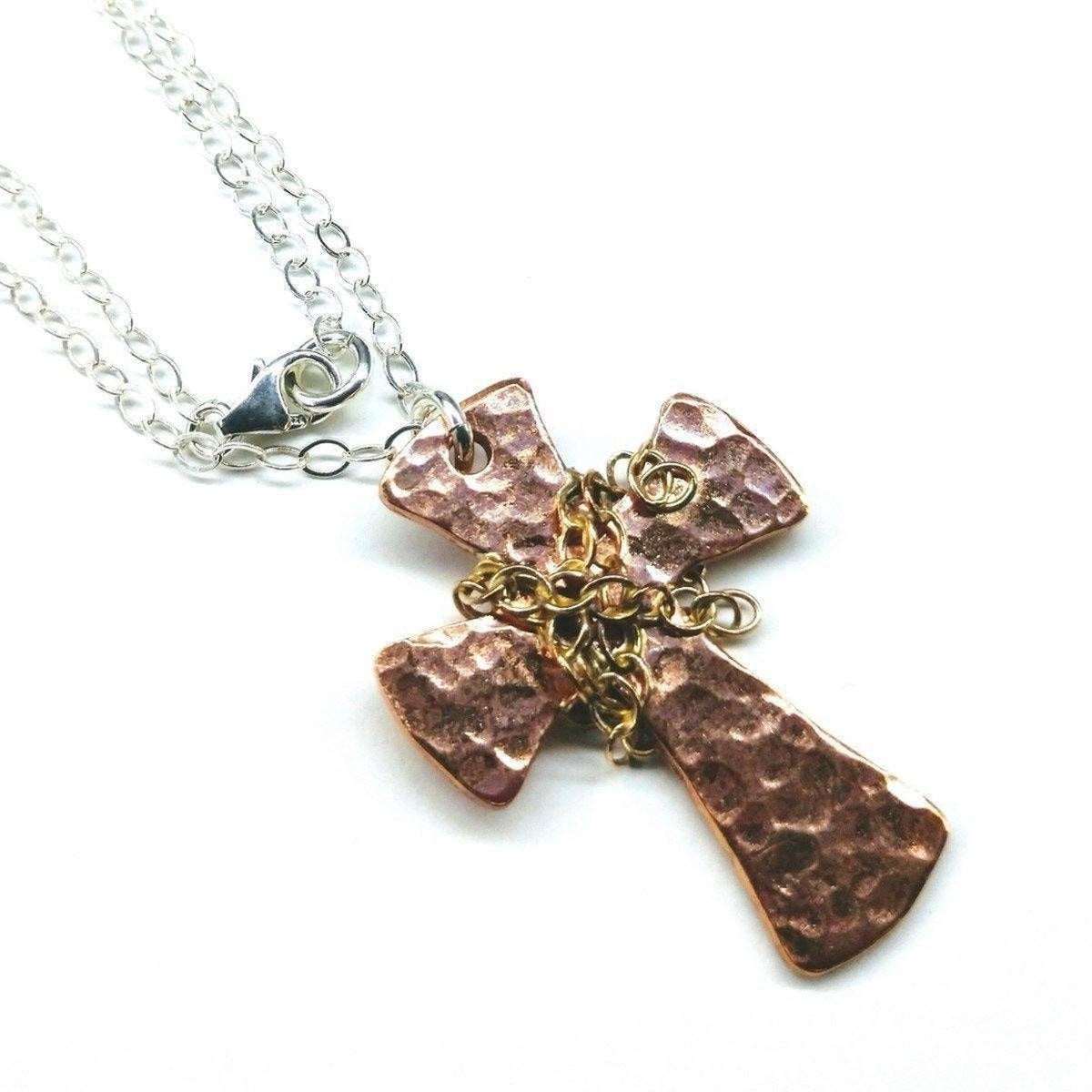 Chained Hammered Copper Cross Necklace