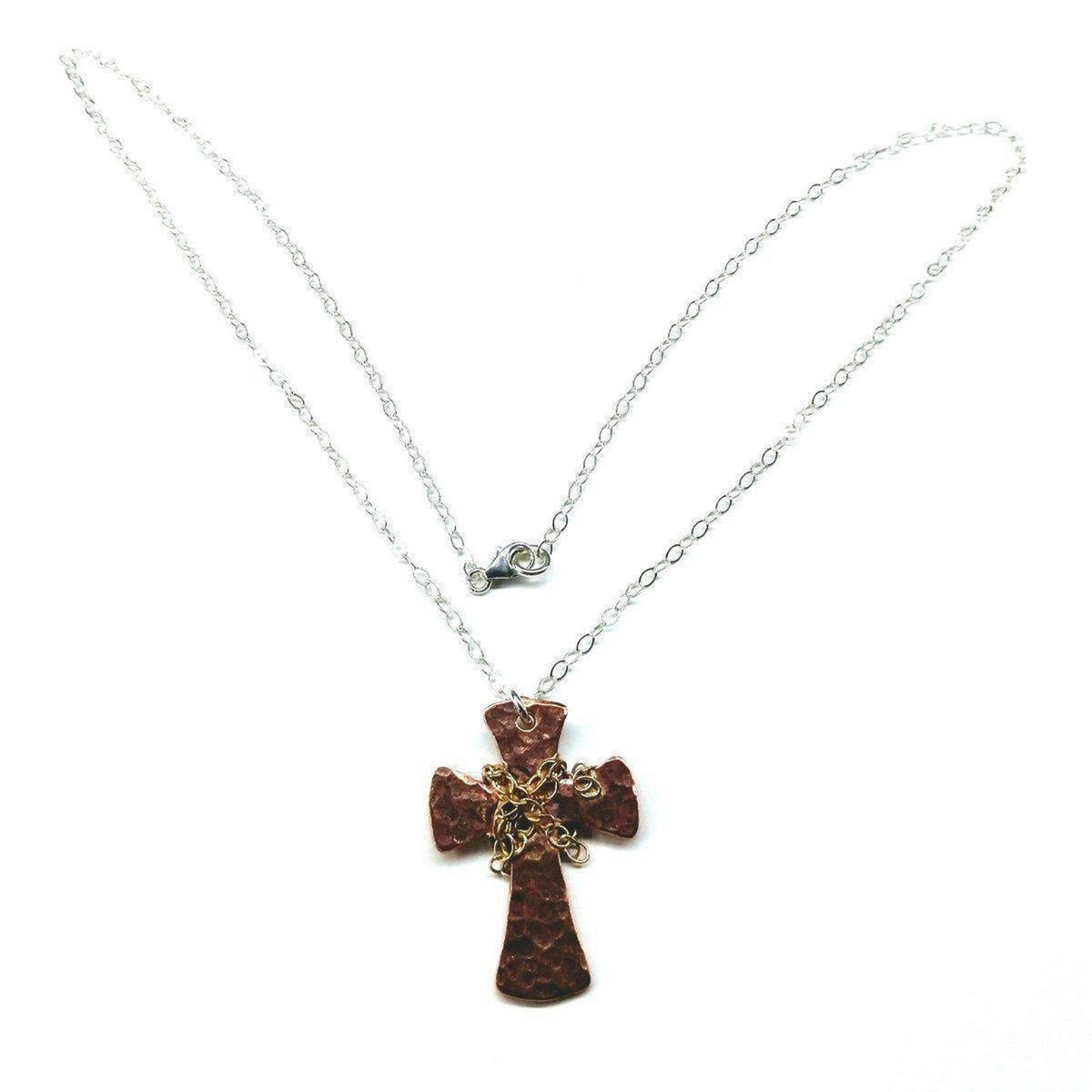 Chained Hammered Copper Cross Necklace