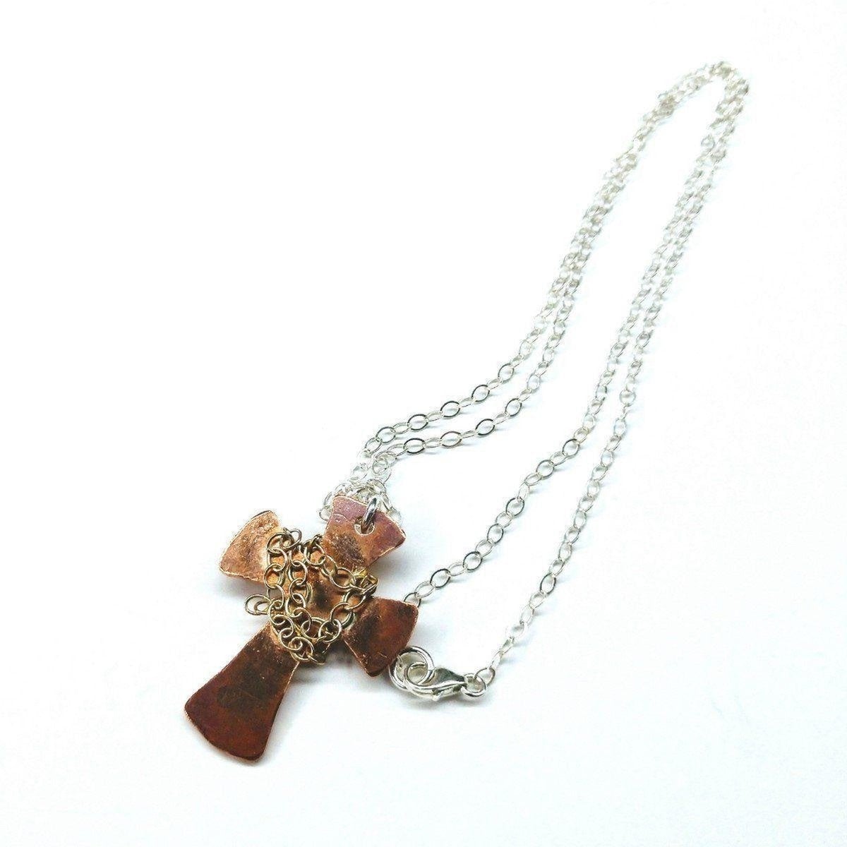 Chained Hammered Copper Cross Necklace