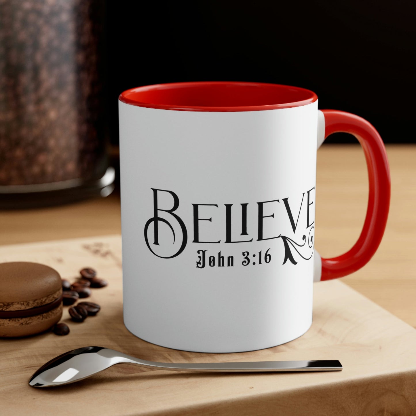 Two-tone Accent Ceramic Mug 11oz - Believe John 3:16 Scripture Bible