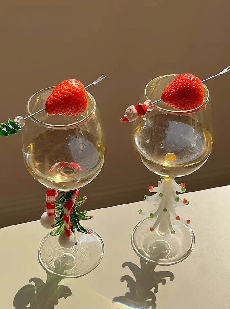 Handblown Christmas Tree Wine Glasses Set of 2 Pcs