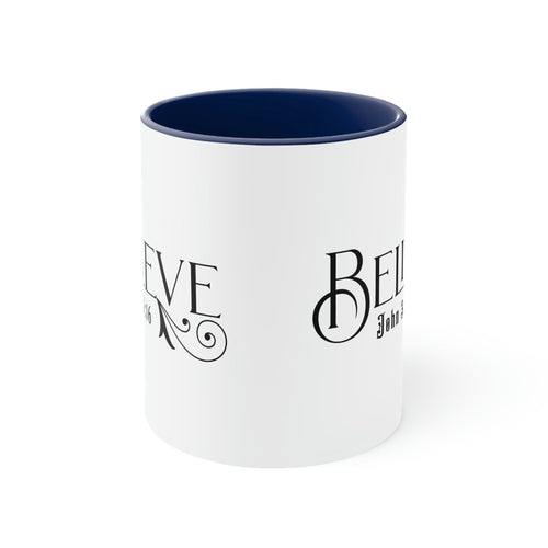 Two-tone Accent Ceramic Mug 11oz - Believe John 3:16 Scripture Bible