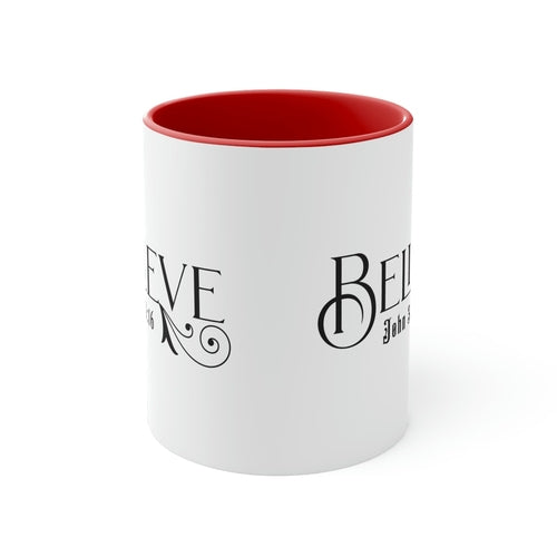 Two-tone Accent Ceramic Mug 11oz - Believe John 3:16 Scripture Bible